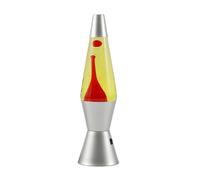 I-TOTAL® - Lampe à lave LED - Design moderne avec effet bulles fluides, basse consommation, lumière LED intégrée, 37 cm (Base Argentée Liquide Jaune Cire Rouge)