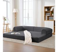 I0I&I0I Canapé-lit 2 places en velours côtelé convertible pour salon, appartement, chambre d'amis, gain de place (gris + rembourré + 2 sièges + mousse)