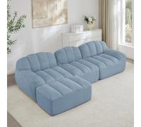 I0I&I0I Canapé modulaire en forme de coquillage - Siège bas pour salon appartement - Pas de montage - Canapé lounge confortable (bleu + polaire granulaire + 3 sièges 1)