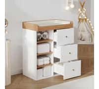 I0I&I0I Commode à langer pour bébé avec matelas à langer amovible multifonction avec tiroirs et espace de rangement pour chambre de bébé (table à langer, 82 x 50 x 100 cm-2)