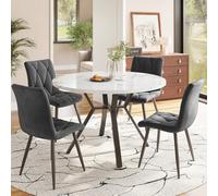 I0I&I0I Ensemble de table à manger ronde 5 pièces avec table et chaises, ensemble de salle à manger moderne avec table ronde aspect marbre pieds en métal et quatre chaises ergonomiques en velours