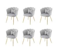 I0I&I0I Fauteuil moderne en velours avec dossier en pétale, chaise de baignoire rembourrée, pieds en métal doré, coussin papillon pour salon et chambre à coucher (gris + velours-2)