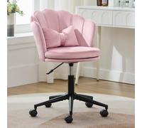 I0I&I0I Fauteuil moderne en velours avec dossier en pétale, chaise de baignoire rembourrée, pieds en métal doré, coussin papillon pour salon et chambre à coucher (rose + velours-4)