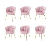 I0I&I0I Fauteuil moderne en velours avec dossier en pétale, chaise de baignoire rembourrée, pieds en métal doré, coussin papillon pour salon et chambre à coucher (rose + velours-3)