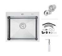iAnomla Petit Évier Cuisine 50x45, Inox, Encastrable, 2 Trous pour Robinet | Acier Inox, Vasque à Poser, Plan de Travail 50 cm+, 2 Trous, Kit d'Écoulement et de Trop-Plein, Siphon Inclus, 1 Bac, Cuisine