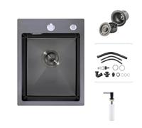 iAnomla Petit Évier Cuisine, Inox 304 35x45, 1 Bac, Noir, 2 Trous, Encastré | Acier Inox 304, Encastré, 2 Trous pour Robinet, Trop-Plein, Siphon, Distributeur de Savon, 1 Bac, Petit Évier, Noir, Cuisine