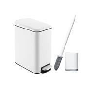 iAnomla Poubelles de Salle de Bain 5L avec brosse WC, Petite Poubelle à Pédale en Acier Blanche, Corbeille de Cuisine Fine, Poubelle avec Couvercle et Seau Intérieur, pour Espace étroit