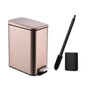 iAnomla Poubelles de Salle de Bain 5L avec brosse WC, Petite Poubelle à Pédale en Acier Or Rose, Corbeille de Cuisine Fine, Poubelle avec Couvercle et Seau Intérieur, pour Espace étroit