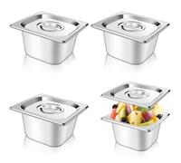 Ianulus Lot de 4 Récipients GN 1/6 en Acier Inoxydable Avec Couvercle, Résistant à La Chaleur, Alimentaire, Empilables, Boite Alimentaire Inox pour Cuisine de Restaurant Gril Gâteaux