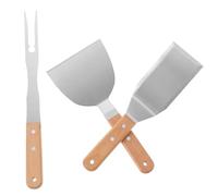 ibasenice 3 Pièces Spatule Barbecue Pelle à Wok en Acier Inoxydable et Bois, Set, pour Teppanyaki, Barbecue en Extérieur et Repas en Famille