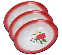 ibasenice 3pcs Plat en Fer Émaillé Rouge Style Vintage Chinois, Assiette Alimentaire Pratique et Épaisse pour Servir Desserts la Table à Manger Plusieurs styles