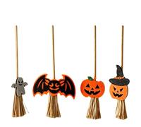 ibasenice 4 Pièces Halloween Balai de Sorcière en Bois Miniature 8 Pouces | Paille Artificielle, Usage Table ou Maison, Style Citrouille et Chauve-souris, Lot Décoratif Compact