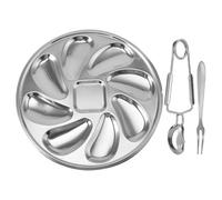 ibasenice Assiette à Huîtres en Acier Inoxydable Argenté Résistance Corrosion Espace Ample pour Fruits de Mer, Set Élégant Fourchette et Pince pour Usage Commercial