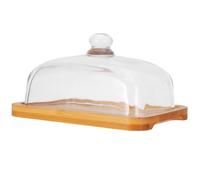 ibasenice Beurrier Individuel Rectangulaire en Bois avec Couvercle en Verre, Plateau à Beurre Transparent, Conservation Fraîcheur, pour Table à Manger Cuisine