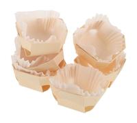 ibasenice Boîte Bois 6 Pièces avec Moules à en Papier et Supports en Bois, Conception Multi-fonctionnelle, Adaptée pour Cuisson en Four et Emballage Pâtisserie, Boulangeries