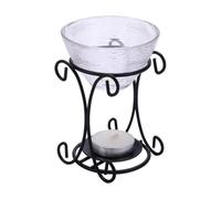ibasenice Brûleur Aromatique en Fer et Verre Cristal pour Jardin et Patio | Diffuseur D'huile Essentielle, Effet Décoratif à Motifs, Bol Inférieur Intégré, Noir, Usage Extérieur