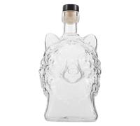 ibasenice Carafe à bourbon Wolf Head : distributeur de bouteille de vin en verre sculpté à la main de 340 ml (11,5 oz), récipient artistique pour spiritueux avec joint hermétique, accessoire