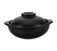 ibasenice Cocotte en Terre Cuite Noire et Riz 600 Ml avec Couvercle Pot de Cuisson Coréen à Double Anse Casserole pour Cuisson Homogène Ustensile Cuisine Polyvalent pour Maison et Voyage