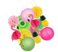 ibasenice Décoration Suspendue Style Tropical 13 Pièces en Nid D'abeille en Papier Léger Pliable Forme Flamant Rose et Ananas pour Fête D'halloween Multi-scènes