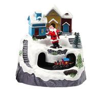 ibasenice Décorations de Noël illuminées : Village enneigé, Figurines du Père Noël et bâtiments d'hiver, Train animé et bâtiments de Collection avec Musique pour la décoration intérieure.