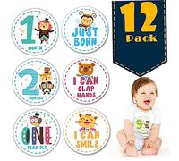 ibasenice Ensemble De Pièces Décalcomanies Du Mois Cartes Jalons Bébé Mensuel Autocollants Cadeau Stickers Autocollant Iaff Jalons Mensuels En Bois Paré Nouveau Née De Bébé Accessoires