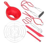 ibasenice Kit de Mise en Conserve 7 Pièces Rouge Lève-bocal, Entonnoir à Conserve, Pinces et Support à Bocaux, Ustensiles Cuisine Maison, Accessoires pour Fabrication de Confitures