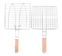 ibasenice Lot de 2 Paniers à Griller avec Poignée en Bois et Acier Inoxydable, Légers et Pratiques pour Barbecue Extérieur, pour Poisson et Légumes