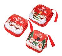 ibasenice Lot de 3 Petits Paquet à Main Carrés en Fer Blanc pour Pièces de Monnaie de Noël Fermeture Éclair Mini Paquet de Rangement Suspendus pour Décoration D’Arbre de Noël Présents