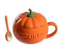 ibasenice Mug Design Créatif et Confortable en Céramique Couvercle et Cuillère Citrouille Orange Maison