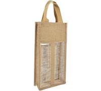 ibasenice Paquet à Vin 2 Compartiments Séparés en Lin Fenêtre Transparente, Paquet à Bouteilles à Main Solide et Rustique, pour Visites et Présents de Noël