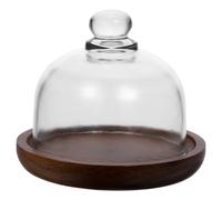 ibasenice Plateau à apéritif en bois avec cloche en verre, 15 cm, en bois d'acacia, idéal pour les bonbons, les mini-gâteaux, les fruits, les truffes, ou comme beurrier/fromager. Parfait pour