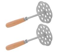 ibasenice Presse-purée Manuel 2pcs en Acier Inoxydable avec Manche en Bois pour Pommes de Terre et Ail, Outil Robuste Préparation Culinaire Cuisine
