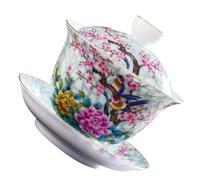 ibasenice Service à Thé en Céramique Rétro Bol à Thé et Couvercle Design Fleur et Oiseau pour Infuser et Maintien Chaleur