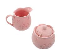 ibasenice Set de 2 Pièces Sucrier avec Couvercle et Pot pour Lait en Céramique Rose, Isolation Thermique et Facile à Nettoyer, pour Accessoires Barista Café