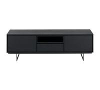 Ibbe Design Tokyo Meuble TV Support de télévision Buffet Bas pour Salon, Chambre, Style Scandinave Noir Placage de Chêne, MDF et Métal avec 1 Tiroirs et 2 Portes et 1 Étagère, 160x45x50 cm