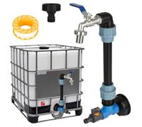 IBC Kit de double robinet à col de cygne 3/4", robinet d'écoulement IBC 2 en 1 avec robinet à col de cygne, robinet à boisseau sphérique 3/4" pour réservoir d'eau de pluie 1000 l, accessoire de
