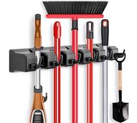 ibell Accroche Balai Mural avec 5 Supports et 6 Crochets 1 Pièce | Porte Balais Mural Porte-outils de Jardin, en plastique ABS, Range Balai Support Balais Mural pour Maison Cuisine Garage