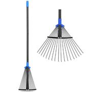 Ibenzoa® : Balai de jardin réglable et râteau à feuilles en métal, de couleur noire – diamètre de la tige : 25 mm, largeur de la tête : 20 cm / 42,5 cm, télescopique : 75–150 cm