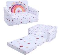 Ibenzoa® : Banc et fauteuil 2-en-1 pliables pour enfants, arc-en-ciel, tissu ultra-doux Crystal, coussin antidérapant, dimensions (ouvert) : 102 x 60 x 29 cm