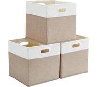 Ibenzoa® Boîte de rangement pliable, 28 x 28 x 28 cm, aspect lin, beige clair – structure stable grâce à des plaques en plastique creuses, poignées ergonomiques, idéale pour les jouets et les vêtement