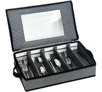 Ibenzoa® Boîte de rangement pour couverts réglable avec couvercle, 42,5 x 29,5 x 8 cm – 5 compartiments réglables et 4 séparateurs rembourrés amovibles, tissu Oxford 300D, portable pour la cuisine et
