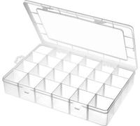 Ibenzoa® Boîte de rangement transparente en PP de grande taille, dimensions 35,5 x 23,6 x 6 cm – 24 compartiments amovibles et réglables pour les petits objets et les accessoires