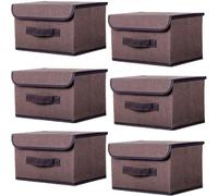 Ibenzoa® : Boîtes de rangement pliables avec couvercle rabattable et poignées de transport, en lin/carton, 2 tailles : 36x23x24 cm et 26x19x16 cm, lot de 6 pour vêtements et articles de la maison
