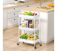 Ibenzoa® : chariot de rangement métallique à 3 niveaux – chariot mobile avec roulettes à 360°, montage à cliquet sans vis, 3 paniers, capacité de 20 kg par niveau (60 kg au total), idéal pour la cuisi