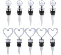 Ibenzoa® : Coffret de 10 bouchons pour bouteilles de vin – 5 en forme de boule et 5 en forme de cœur, en acier inoxydable, argentés, bouchons coniques hermétiques pour vin, champagne, bouteilles et bi