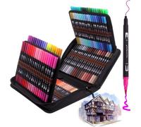 Ibenzoa® : Coffret de 120 marqueurs double pointe – pointe pinceau et pointe fine, couleurs vives, encre à base d'eau, inodore, non toxique, avec boîte de rangement pour la calligraphie et l'illustrat