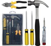 Ibenzoa® : Coffret d'outils universel de 5 pièces pour travaux de bricolage et réparations – marteau, tournevis plats et cruciformes, pince, testeur de tension, mallette de rangement, acier au carbone
