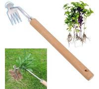 Ibenzoa® : Désherbeur avec lame en forme de demi-lune, 4 dents en acier au manganèse, manche ergonomique en bois – Pour éliminer les mauvaises herbes et aérer la terre, idéal pour les pots, les parter