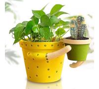 Ibenzoa® Double pot de fleurs "Mère et enfant" – Pot de fleurs en résine avec drainage, idéal pour les succulentes, les cactus et les herbes aromatiques, diamètre 13,2 cm + 6,9 cm, pour intérieur et e