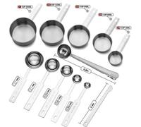Ibenzoa® : ensemble de 12 cuillères-mesures et tasses doseuses en acier inoxydable 430 de qualité alimentaire, avec mesures gravées (15/5/2,5/1,25/0,5 ml), lavables au lave-vaisselle